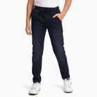 Boys' Dark Indigo Jogger Fit Elastic Waist Jeans, मध्यम नीला, small image number null