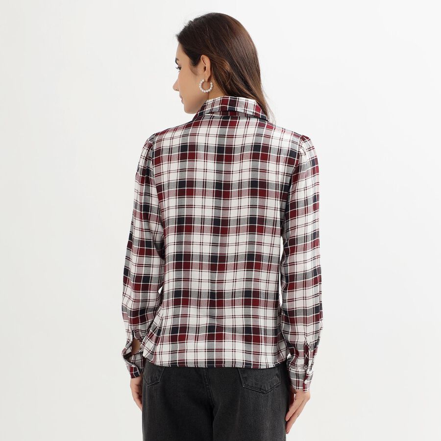 Ladies' White Checked Classic Collar Casual Shirt, Off White, large image number null