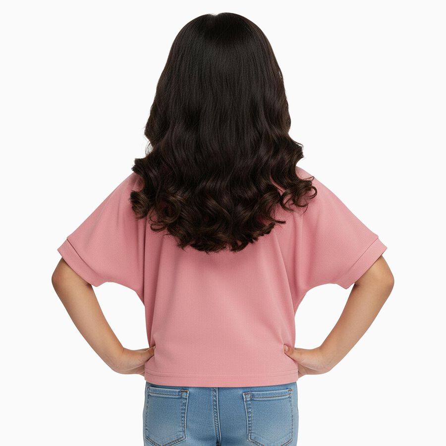 Girls Bright Pink Round Neck Casual T-Shirt, Pink, large