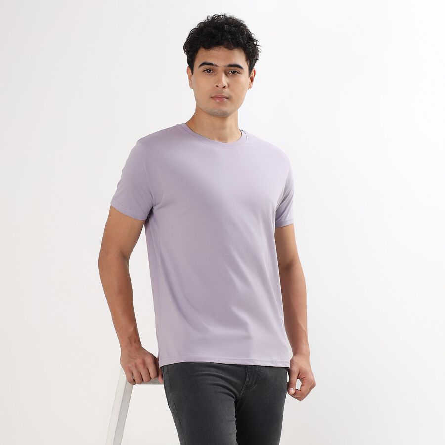 Men's 100% Cotton Round Neck Half Sleeves T-Shirt , Lilac, large image number null
