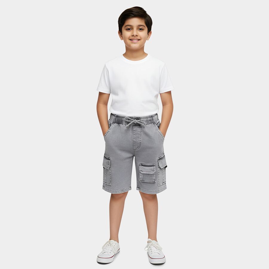 Boys Light Grey Regular Fit Printed Elastic Waist Bermuda Shorts, Light Grey, large