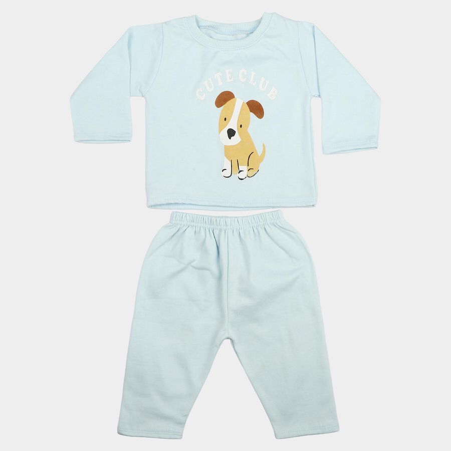 Infants' Light Blue Round Neck Graphic Print Baba Suit, Light Blue, large