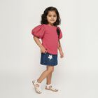 Girls Dusty Rose Pink Round Neck Puff Sleeve T-Shirt, Pink, small