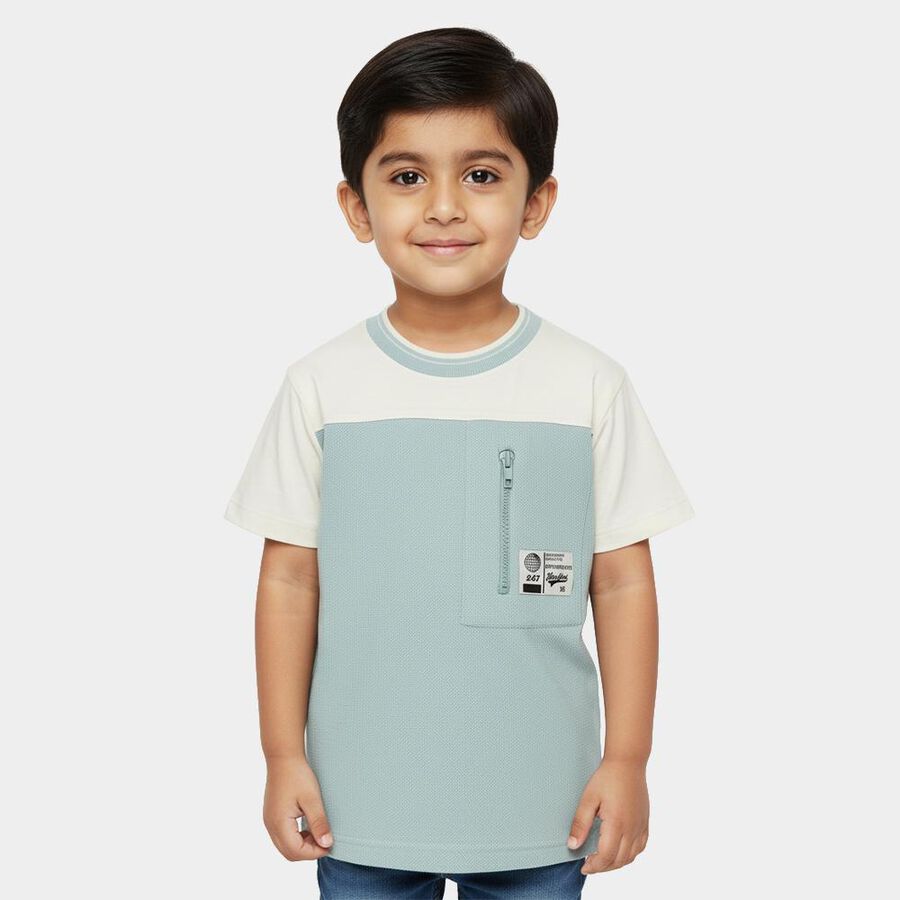 Boys Blue Organic Cotton Round Neck Casual T-Shirt, हल्का नीला, large