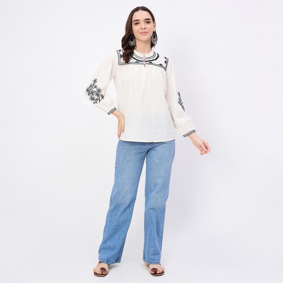 Women's Off-White Cotton Classic Collar Casual Shirt, Off White, large