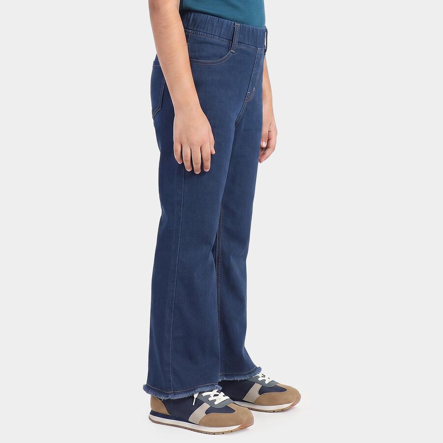 Girls' Navy Blue Flared Fit Frayed Hem Jeans, Dark Blue, large