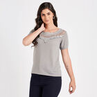 Embellished Short Sleeve Top, Dark Grey, small image number null