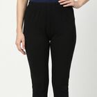 Women's Black Slim Fit Elastic Waist Churidar, काला, small