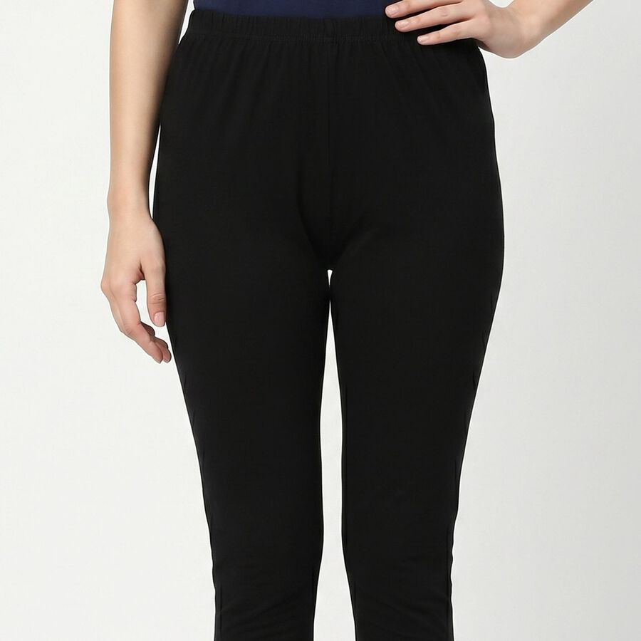 Women's Black Slim Fit Elastic Waist Churidar, काला, large
