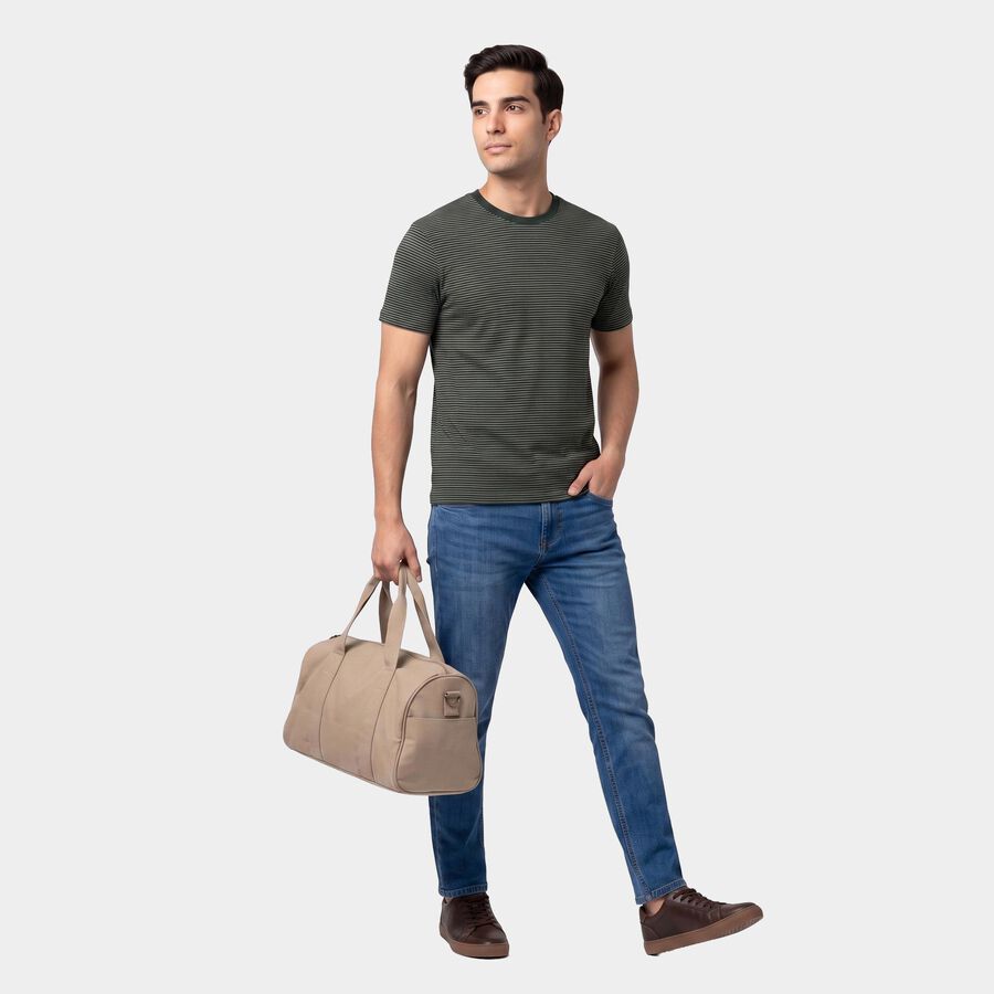 Men's Green Round Neck Striped Regular T-Shirt, Dark Green, large