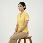 Women's Yellow Polo Neck Preppy Polo T-Shirt, Yellow, small