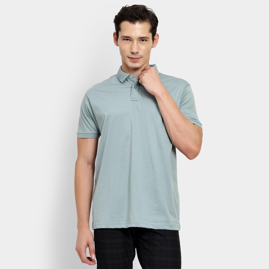 Men's 100% Cotton Collared Half Sleeves T-Shirt, Light Green, large image number null