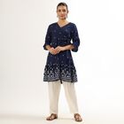 Women's Navy Blue V-Neck Embroidered Kurta, Navy Blue, small image number null