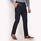Solid Cross Pocket Slim Fit Trousers, Navy Blue, small image number null