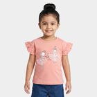 Girls' Light Pink Cotton Round Neck Regular T-Shirt, Light Pink, small