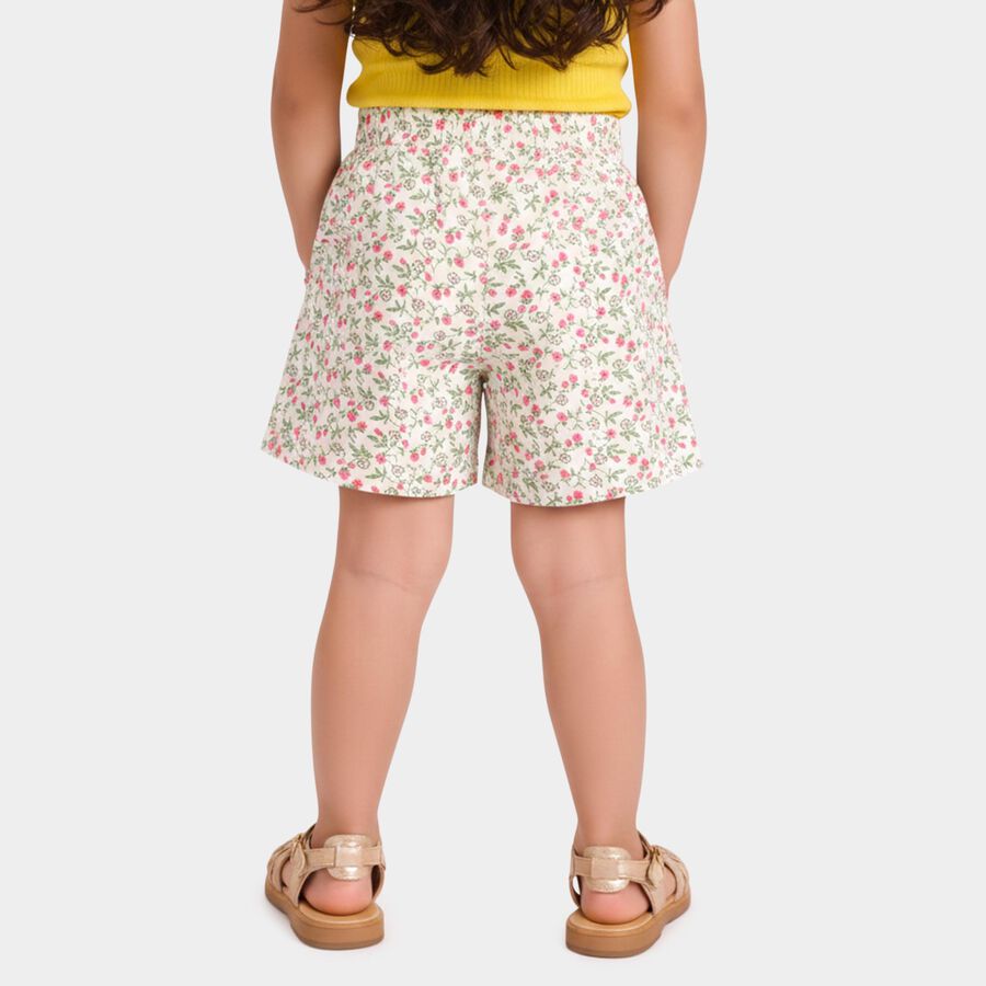 Girls' White Cotton Regular Fit Shorts, ऑफ व्हाइट, large