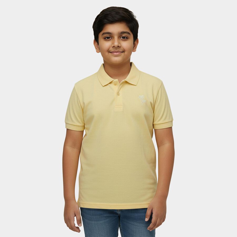 Boys' Yellow Round Neck Graphic Printed Casual T-Shirt, पीला, large