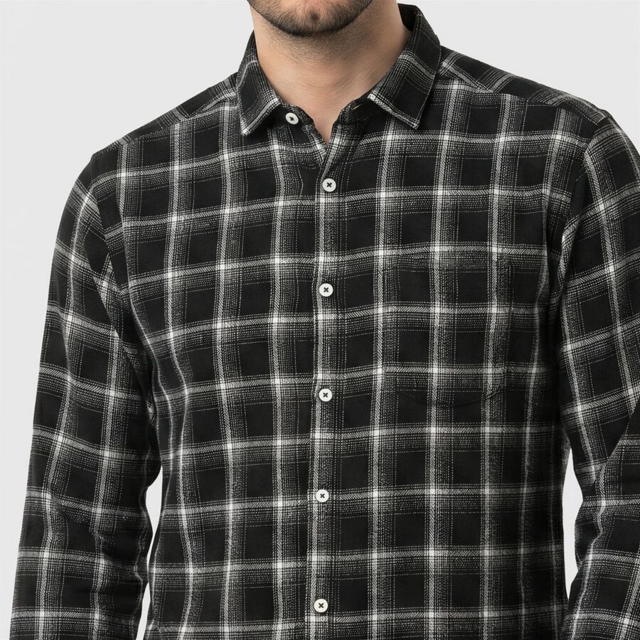 Men's Black Checked Regular Fit Casual Shirt, Black, large
