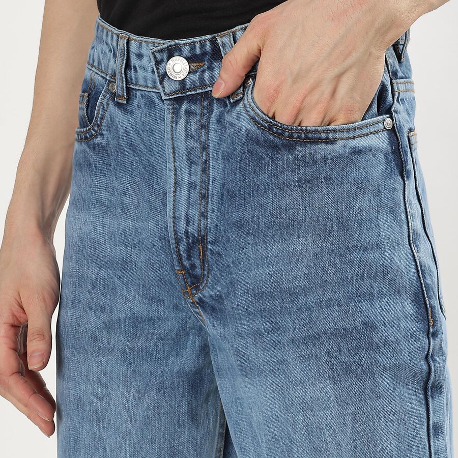 Men's Stonewashed Blue Straight Fit Five Pocket Jeans, Light Blue, large image number null