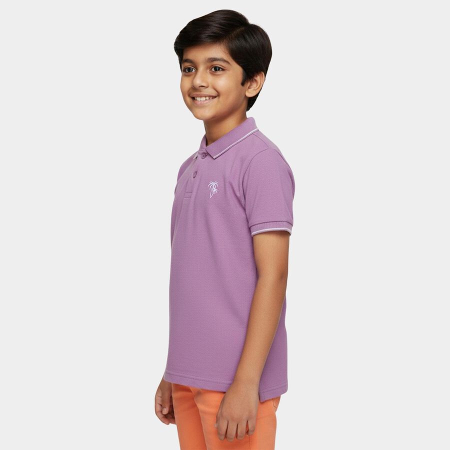 Boys' Lilac Cotton Polo Collar Preppy T-Shirt, लाइलेक, large