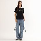 Women's Stonewashed Blue Relaxed Fit Cargo Jeans, हल्का नीला, small image number null