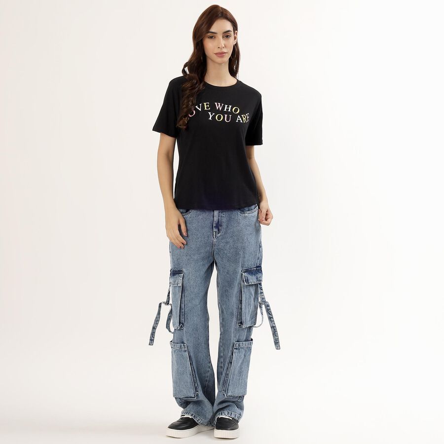 Women's Stonewashed Blue Relaxed Fit Cargo Jeans, हल्का नीला, large image number null