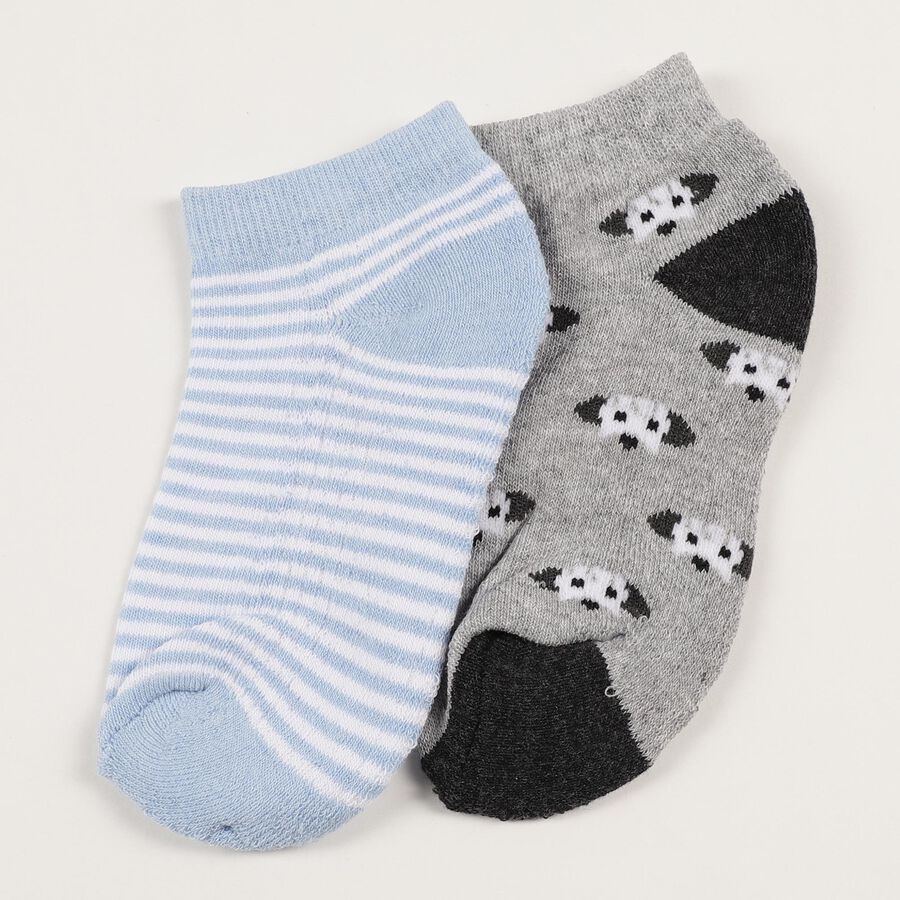 Boys' Light Sky Blue and Heather Gray Regular Fit Patterned Socks Pack of 2, Light Grey, large image number null