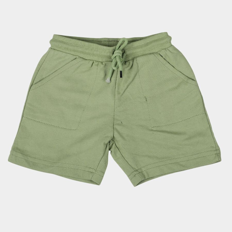 Boys' Green Cotton Blend Regular Fit Bermuda Shorts, हल्का हरा, large