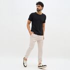 Men's Light Beige Slim Fit Elastic Waist Jogger Trousers, सिल्वर, small image number null