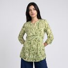 Women's Sage Green Mandarin Collar Printed Flared Kurti, हल्का हरा, small