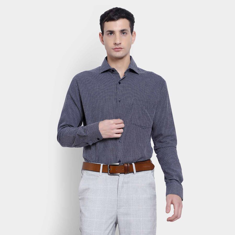 Cotton Solid Formal Shirt, Navy Blue, large image number null