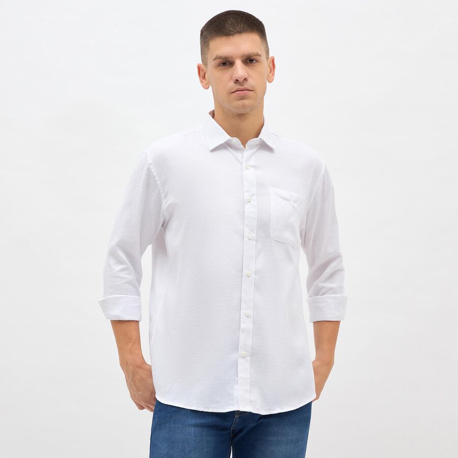 Men's Snow White Spread Collar Classic Shirt, सफ़ेद, large