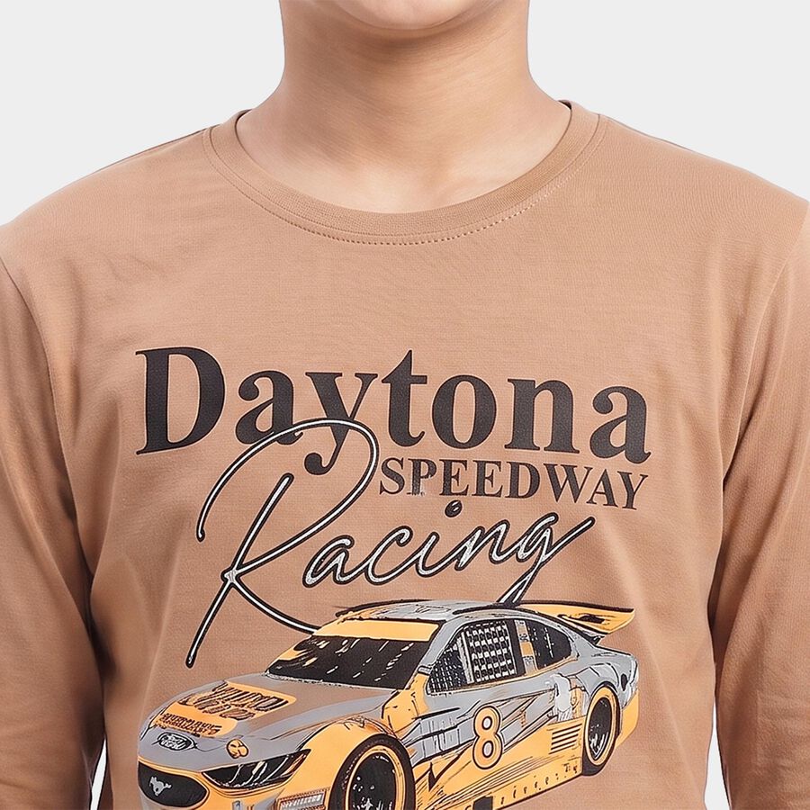Boys Brown Crew Neck Regular T-Shirt, Brown, large