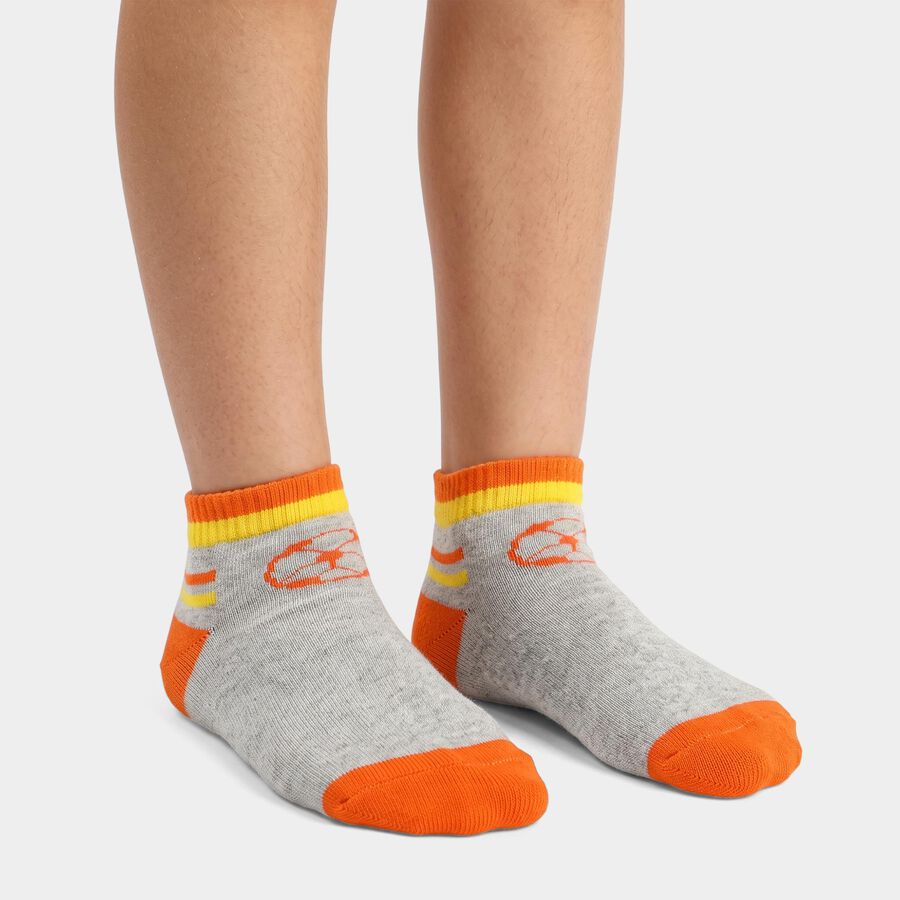 Boys' Grey Regular Fit Striped Pack of 2 Socks, Melange Light Grey, large