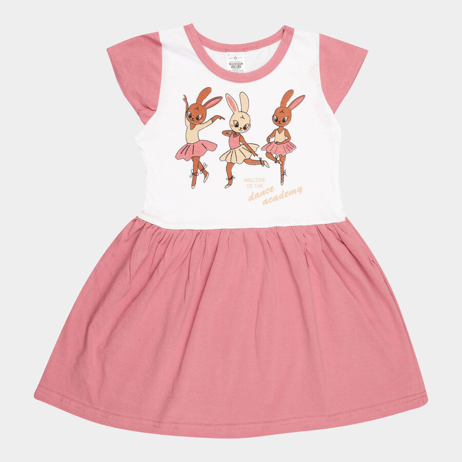 Girls Cotton Frock, Pink, large image number null