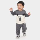 Infants' Grey Cotton Round Neck Graphic Print Baba Suit, Dark Grey, small