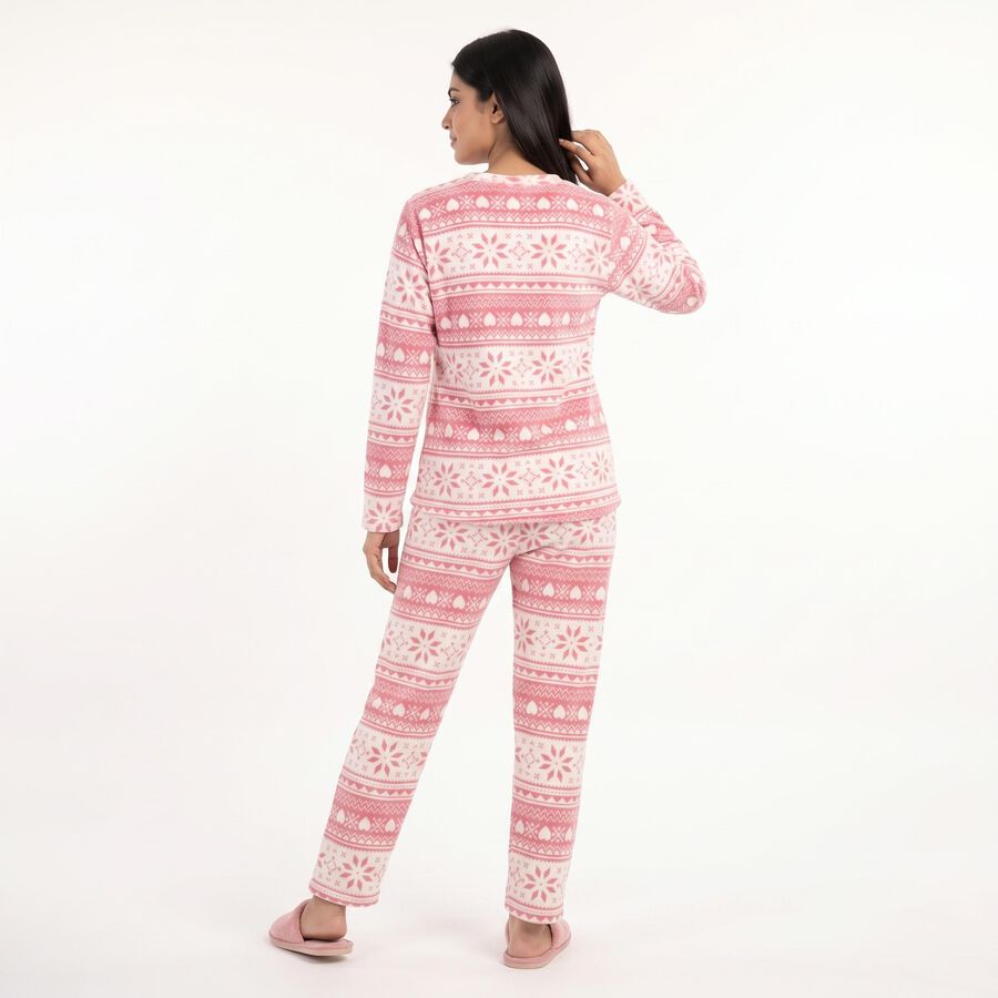 Women's Pink Straight Fit Geometric Printed Pyjama Set , हल्का गुलाबी, large