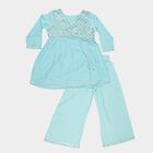 Girls Light Blue Embroidered Bohemian Kurta and Palazzo Fusion Set, हल्का नीला, small
