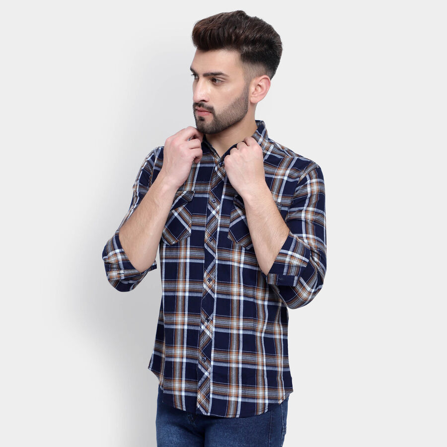 Cotton Checks Casual Shirt, Brown, large image number null
