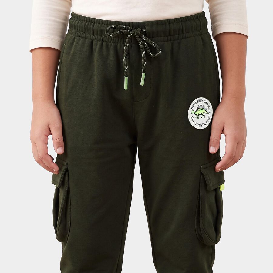 Boys' Olive Green Jogger Dinosaur Badge Cargo Pyjama, Olive, large