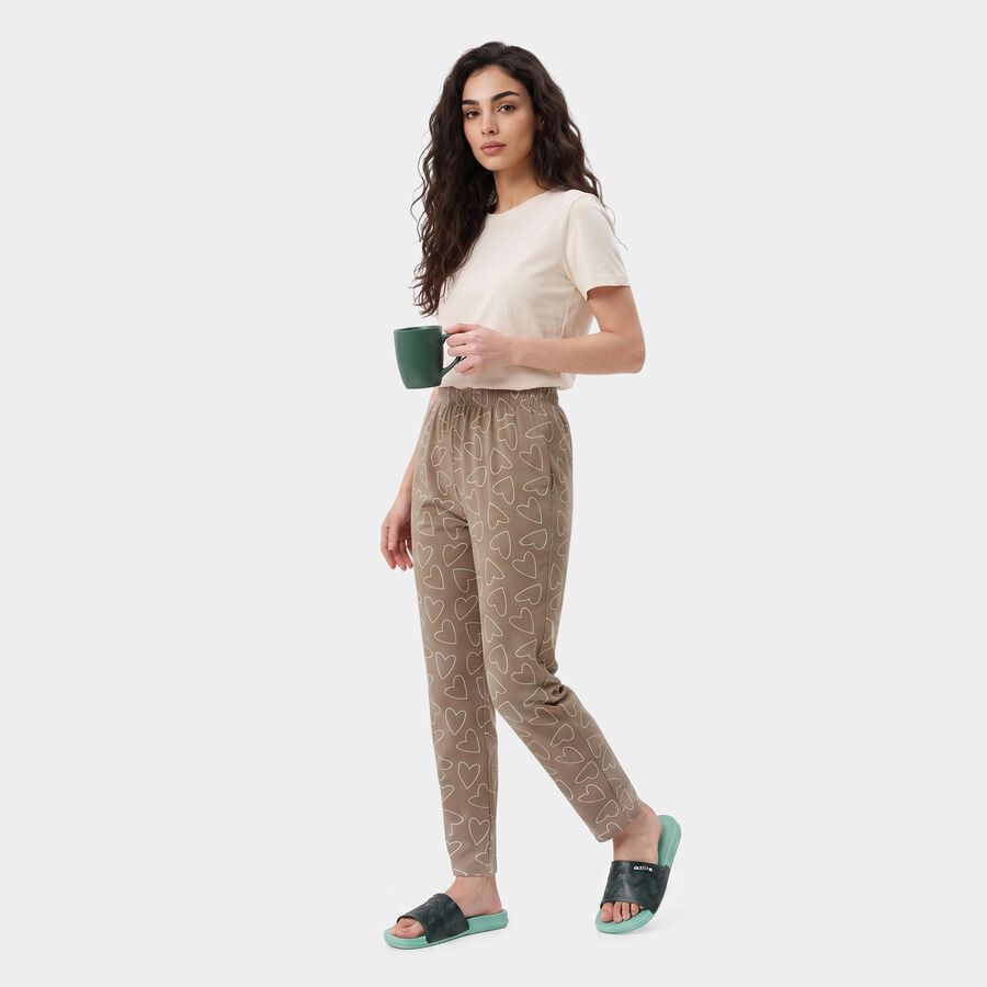 Women's Beige Straight Fit Heart Pyjama, गहरा पीला, large