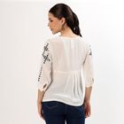 Women's White V-Neck Embroidered Kurti, White, small image number null