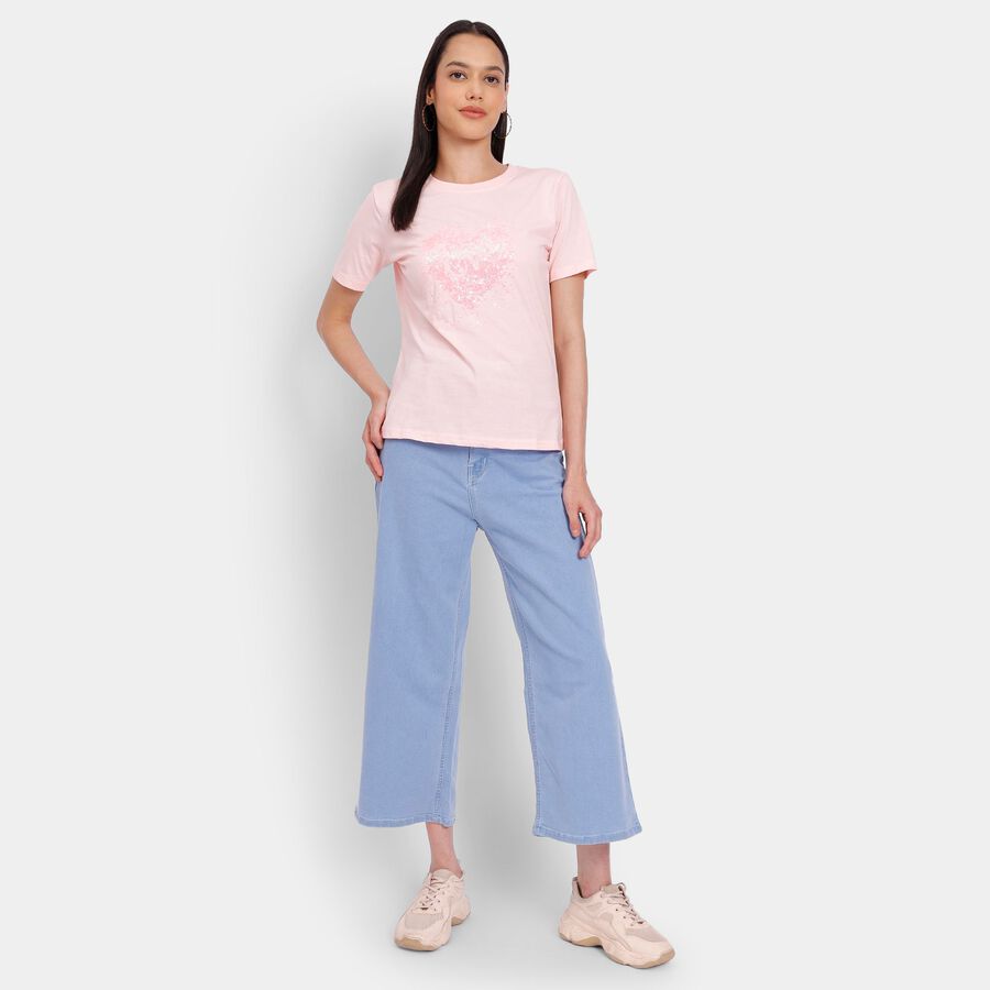 Ladies' Round Neck T-Shirt, हल्का गुलाबी, large image number null