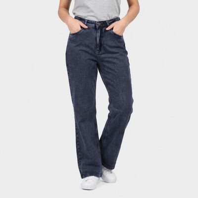 Women's Navy Blue Straight Fit Washed Jeans