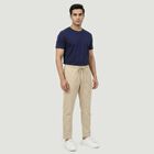 Men's Beige Slim Fit Casual Trousers, गहरा पीला, small
