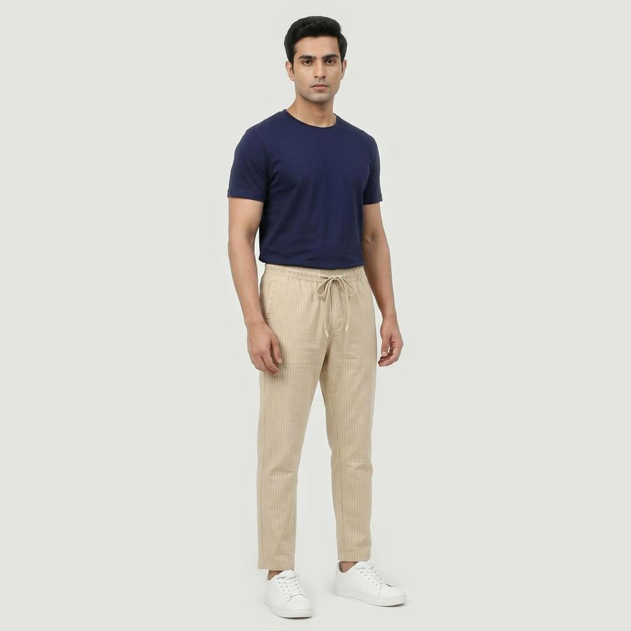 Men's Beige Slim Fit Casual Trousers, गहरा पीला, large