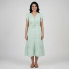 Women's Light Green Cotton Round Neck Floral Print Ruffle Sleeve Dress, Light Green, small