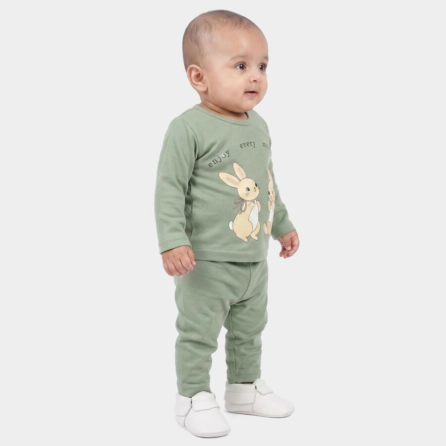 Infants Green Cotton Round Neck Lounge Set Hipster Set, हल्का हरा, large