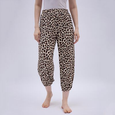Women's Beige Leopard Print Relaxed Fit Harem Pants
