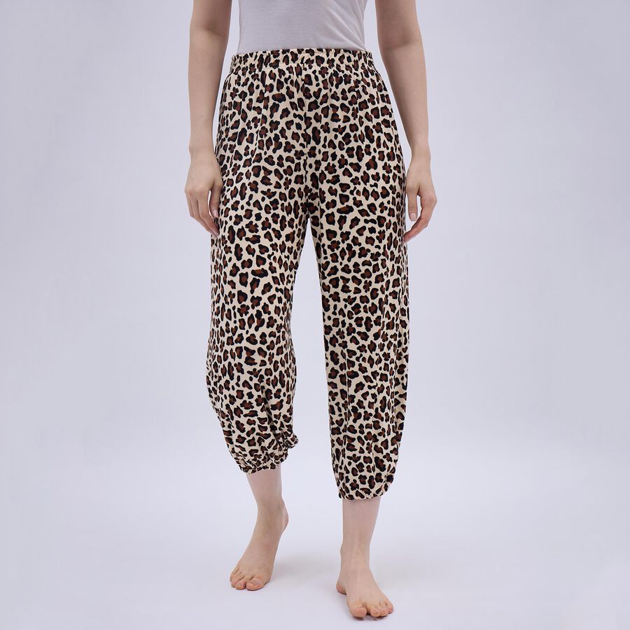Women's Beige Leopard Print Relaxed Fit Harem Pants, भूरा, large image number null